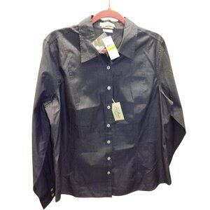 Womens Van Heusen Originals Classic Fit Button-Up Shirt XL Navy Blue Business